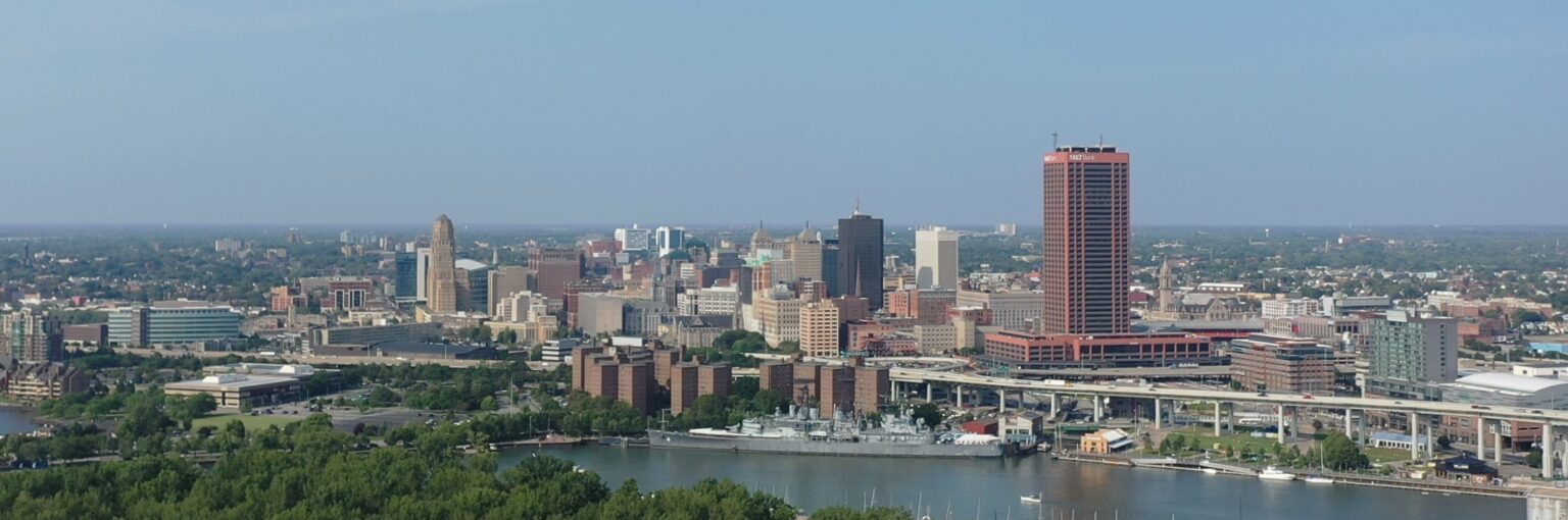 Skyline of Buffalo, NY from a drone.