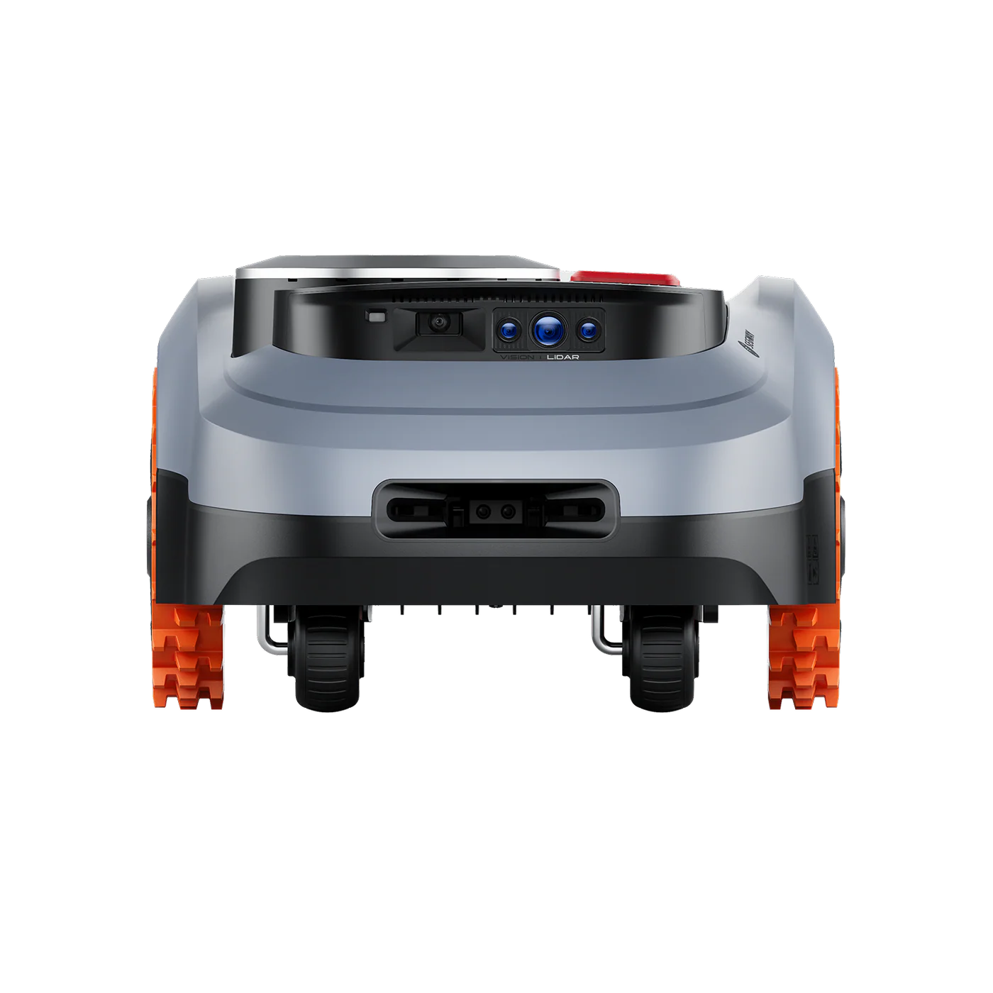 Front view of Segway Navimow i215 LiDAR robotic lawn mower with vision sensors and LiDAR module